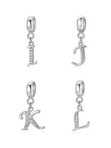 1pc 925 Sterling Silver A-Z Letter Cubic Zirconia Pendant Bead, Suitable For Women Bracelet, Bangle DIY Jewelry Making Gift, Exquisite Women Jewelry