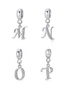 1pc 925 Sterling Silver A-Z Letter Cubic Zirconia Pendant Bead, Suitable For Women Bracelet, Bangle DIY Jewelry Making Gift, Exquisite Women Jewelry