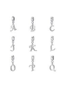 1pc 925 Sterling Silver A-Z Letter Cubic Zirconia Pendant Bead, Suitable For Women Bracelet, Bangle DIY Jewelry Making Gift, Exquisite Women Jewelry