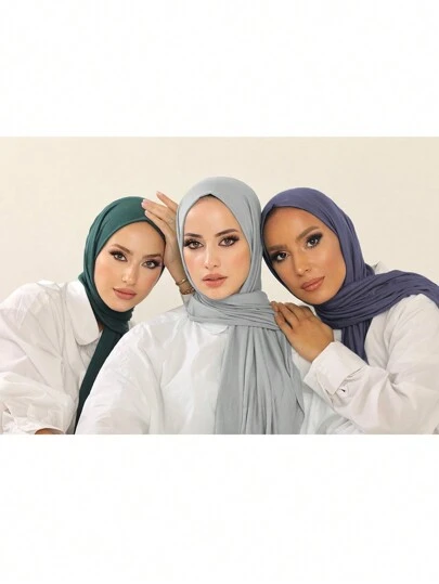 3pcs Jersey Hijab Sets, Classic Solid Color Silky 170*60cm Long Scarf Instant Cover Head Shawl, Suitable For Daily Casual, Outdoor, Gift