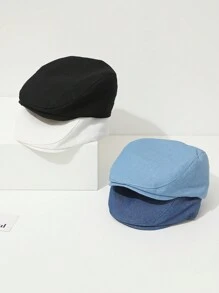 1pc Toddler Solid Color Casual Beret Hat, Versatile Outdoor Peaked Cap For Spring, Summer And All Seasons - 1PC - 查看 4
