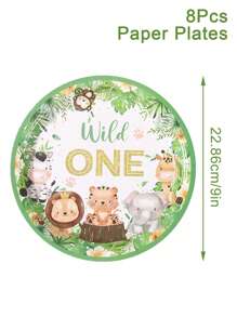 40 件/套丛林动物主题 1 岁生日派对装饰一次性餐具、一岁派对装饰 1 岁生日装饰一次性餐具、生日礼物派对礼物一次性食品容器、厨房食品托盘蛋糕托盘 - 1歲生日 - 查看 8