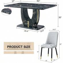 Modern Dining Table Set For 6,Faux Marble Kitchen Table And Chairs Set Of 6,Black Rectangular Dining Table With 6 Upholstered Chairs Set,63in Dinner Table Set For Dining Room,Kitchen,Living Room