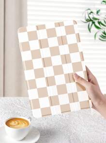 1pc Minimalist Light Brown Plaid Pattern Tablet Protective Case, Compatible With IPad 10.2 Inch, IPad Pro 11 2021/2020/10th Gen, IPad Mini 4/5/6, Galaxy Tab A8 10.5 Inch 2022, Matepad 10.4/Tab, With Pencil Holder, Anti-Drop, Tablet Stand, Sleep/Wake Function