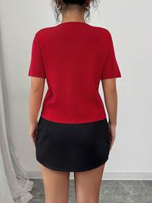 Women Metal Buckle Cardigan, Minimalist Casual Knit Top