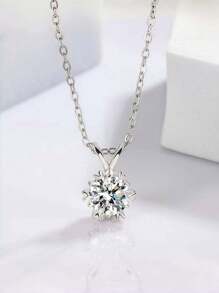 奢华 3 克拉焦糖莫桑石雪花六爪吊坠项链，女士款 - 优雅精致珠宝 - 銀色 - 查看 2