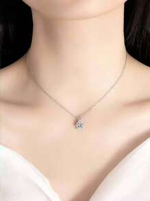 奢华 3 克拉焦糖莫桑石雪花六爪吊坠项链，女士款 - 优雅精致珠宝 - 銀色 - 查看 3