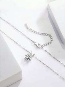 奢华 3 克拉焦糖莫桑石雪花六爪吊坠项链，女士款 - 优雅精致珠宝 - 銀色 - 查看 4