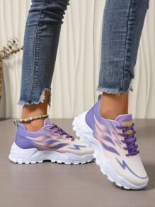 Damen Lässig Schuhe mit dickem Sohle und warmer Fütterung, runde Zehenkappe mit Flammen Muster, leichte Laufschuhe, weiche rutschfeste Sohle für Outdoorsport