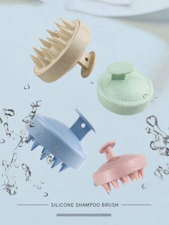 Cepillo de champú de silicona suave para masaje, cepillo para limpiar el cabelludo, peine para lavar el cabello, herramienta para el cabello para el hogar y el baño. Cepillo de champú de silicona de paja para masaje, limpieza especializada antigrasa y que alivia la picazón, peine de cepillo de lavar el cabello. Decoración de baño de verano para el hogar.