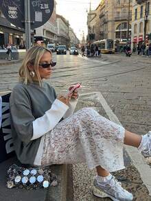 Sexy Hollow Lace A-Line Skirt For Women, Elegant Long Skirt, No Lining - White - View 5