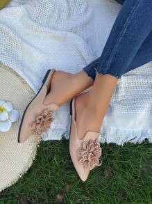 Höst/vinter kakifärgade muleskor med spetsiga tå och prydlig blomdekor, bekväma slip-on-loafers för kvinnor, mångsidiga och eleganta, platta och rygglösa skor för vår och sommar - Kaki - Visa 4