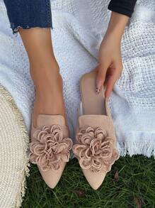 Höst/vinter kakifärgade muleskor med spetsiga tå och prydlig blomdekor, bekväma slip-on-loafers för kvinnor, mångsidiga och eleganta, platta och rygglösa skor för vår och sommar - Kaki - Visa 1