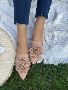 Höst/vinter kakifärgade muleskor med spetsiga tå och prydlig blomdekor, bekväma slip-on-loafers för kvinnor, mångsidiga och eleganta, platta och rygglösa skor för vår och sommar - Kaki - Visa 2