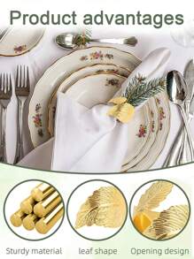 5 件金色餐巾环、金属叶散装餐巾环、布餐巾架环 复活节婚礼仪式餐桌装饰 情人节派对生日装饰、伴娘求婚、婚礼装饰、新娘沐浴、单身派对、婚礼仪式