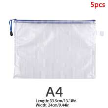 5pcs Zipper A4 Clear Grid PVC Plastic Document Bag, Student Test Paper File Folder, Office Supplies