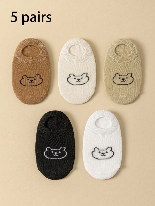 5pairs Baby Cartoon Pattern & Solid Color Socks Low-Cut Ankle Socks