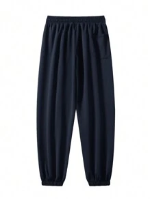 Set de 3 pantalones de chándal casuales para hombre de talla grande, pantalones deportivos sólidos y holgados con cordón en la cintura