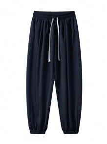 Set de 3 pantalones de chándal casuales para hombre de talla grande, pantalones deportivos sólidos y holgados con cordón en la cintura