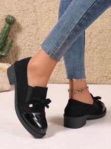 Women's Fashion Bow Loafers - Breathable Velvet Slip-On Shoes, Thick Sole Suitable For All Seasons