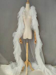 European & American Style Bride Mesh Shawl Wrap For Formal Gown, Hostess Evening Dress Accessory With Tail