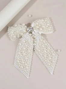 1pc/2pcs White Bow Hair Clips For Girls,Fabric Pearl Hair Bows,Fashion Hair Accessories For Girls Best Friend Bridal Gifts