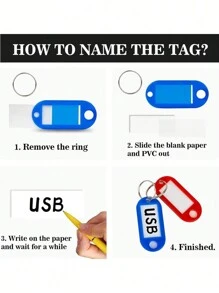 1 件/20 件/50 件钥匙圈标签 - 钥匙标签塑料随机颜色钥匙圈标签、标识符、姓名标签和标签，适用于 USB 驱动器、钥匙、宠物、行李袋配件。