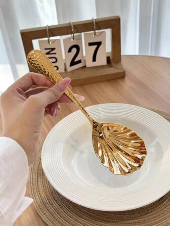 1pc/2pcs Gold Serving Spoons, 18/10 Stainless Steel Thickened Scoops, Mixing Spoons, Rice Spoons, Soup Spoons, Home & Public Use Serving Ladles,School Supplies