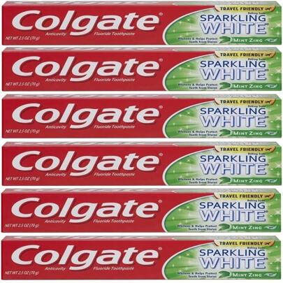 Colgate Sparkling White Mint Zing Toothpaste,Helps Remove Stains To Whiten Teeth,2.5oz (70g) Pack Of 6
