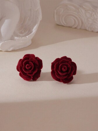 MESTILO Pendientes de flor de rosa con terciopelo de 2cm, adecuados para uso diario de mujeres, día de San Valentín, mamá, madre, día de la madre, regalo