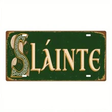 Placă metalică vintage irlandeză SLAINTE CHEERS - Decor de perete retro cu bere neagră de 12 x 6 pentru peșteră, bar și casă, decor pentru casă, decor de cameră, decor de perete