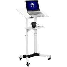 24 Inch Height Adjustable Multi-Purpose Rolling Podium Lectern White CART-V03W With Storage Tray Laptop Workstation Desk - White1 - View 1