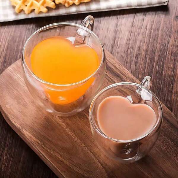 1pc Heat-Resistant High Borosilicate Glass Cup With Handle, Heart-Shaped Inner Liner, Milk Cup, Double Wall Insulated Tea Cup Back To School