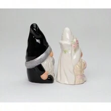 Kevinsgiftshoppe Ceramic Gnome Bride And Groom Salt And Pepper Shakers  Gnome Collector Gift - Black and White - View 3
