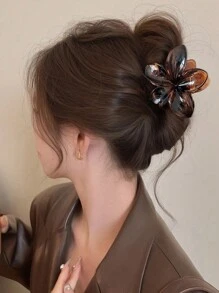 2 piezas Clips de cabello de plástico de flores con degrade de color negro y ámbar de 8cm/3.15in, accesorios de cabello elegantes y minimalistas de unicolor, adecuados para uso diario, casual, fiesta, viajes - para peinados, lavado de cara, maquillaje, combinar con atuendos, garras de gato, pinzas para el cabello