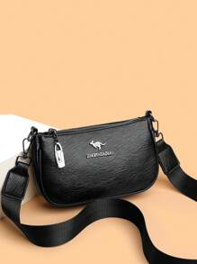 1 pieza Bolso de piel de estilo vintage casual con decoración de metal estilo canguro para mujer