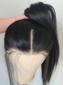 24 英寸直发黑色合成发蕾丝前部自由式假发适合日常佩戴 - 黑色 - 查看 4