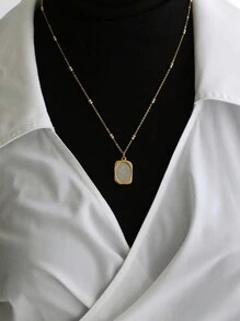 VceTd 1 件优雅不锈钢项链，带椭圆形亮片和玫瑰花装饰，适合女性在各种场合佩戴或作为情人节礼物