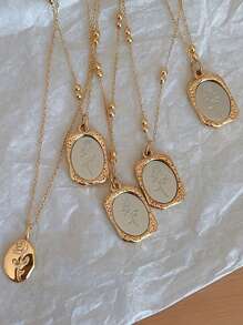 VceTd 1 件优雅不锈钢项链，带椭圆形亮片和玫瑰花装饰，适合女性在各种场合佩戴或作为情人节礼物