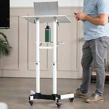 24 Inch Height Adjustable Multi-Purpose Rolling Podium Lectern White CART-V03W With Storage Tray Laptop Workstation Desk - White1 - View 9