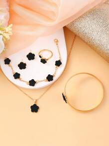 1 套经典三叶草项链、耳环和手链首饰套装，适合青少年和朋友的优雅礼物