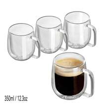 2 pièces et ensemble de 4 tasses à café en verre à double paroi avec anses (250 ml, 350 ml). Ensembles de tasses à thé. Convient aux sachets de thé, au café, au matcha, au thé rouge. Rentrée scolaire