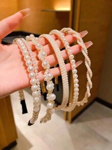 5件装可爱仿珍珠发箍，女士发带，发箍，发箍头饰，发饰