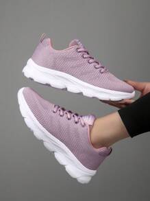 Purple gestrickte Laufschuhe für Damen, vorne zum Schnüren, weiche gepolsterte Sohle, geeignet für Outdoor Fitness und Lässig - Violett - Übersicht 14