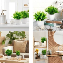 4 Plantas Artificiales Falsas Mini Plantas en Maceta, Verde en Maceta Artificial Fake Flor simulación Maceta decoración delfalsas para del hogar, Oficina, Escritorio, baño decoración del Hotel - Verde - Ver 7