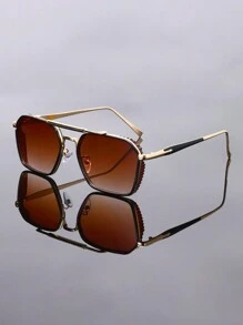 1 pieza Gafas de hombre clásicas y casuales, con montura de metal de puente doble y lentes poligonales de estilo aviador, en color dorado/negro/plateado, un accesorio esencial y con estilo, adecuado para abrigos, suéteres, chaquetas acolchadas, un gran regalo para el novio para el verano, la playa, al aire libre y los viajes.