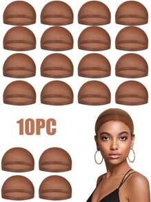 Stretchy Nylon Wig Caps For Women – Breathable & Secure Stocking Caps For Lace Front Wigs, Available In Black, Beige, Dark Brown (5~100pcs) - Multicolor - View 13