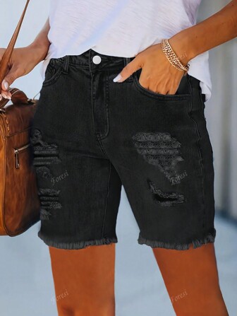 Simple Casual Basic Versatile Women's Mid-Waist Elastic Tight Denim Shorts