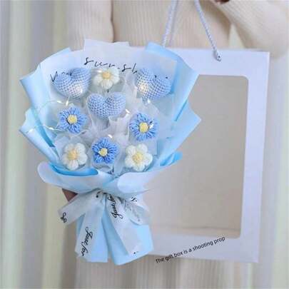 1 bó hoa hình trái tim đan thủ công, quà tặng ngày Valentine, quà sinh nhật cho người yêu, mẹ, phụ nữ.