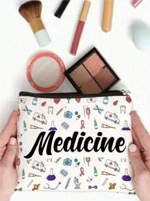 1 bucă geantă de machiaj pentru medicamente, unisex pentru adulți, husă pentru medicamente de călătorie, cu conținut scăzut de alergeni, cu imprimare aleatorie, pentru depozitare cosmetice, potrivită ca cadouri pentru doctori și adolescente, geantă de toaletă, geantă de spălat, geantă de călătorie, machiaj, geantă de plajă, geantă de plajă, esențiale de vacanță, rechizite școlare. Baie de dormitor al colegiului